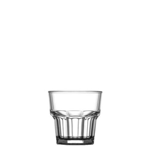 plasticGlass Remedy mit einem Fassungsvermögen von 20 cl. stapelbar. dieses transparente Glas kann bedruckt und graviert werden